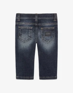Regular-fit dark blue wash stretch jeans