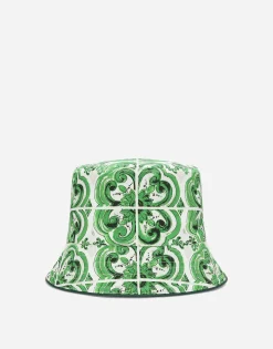 Reversible bucket hat with majolica print