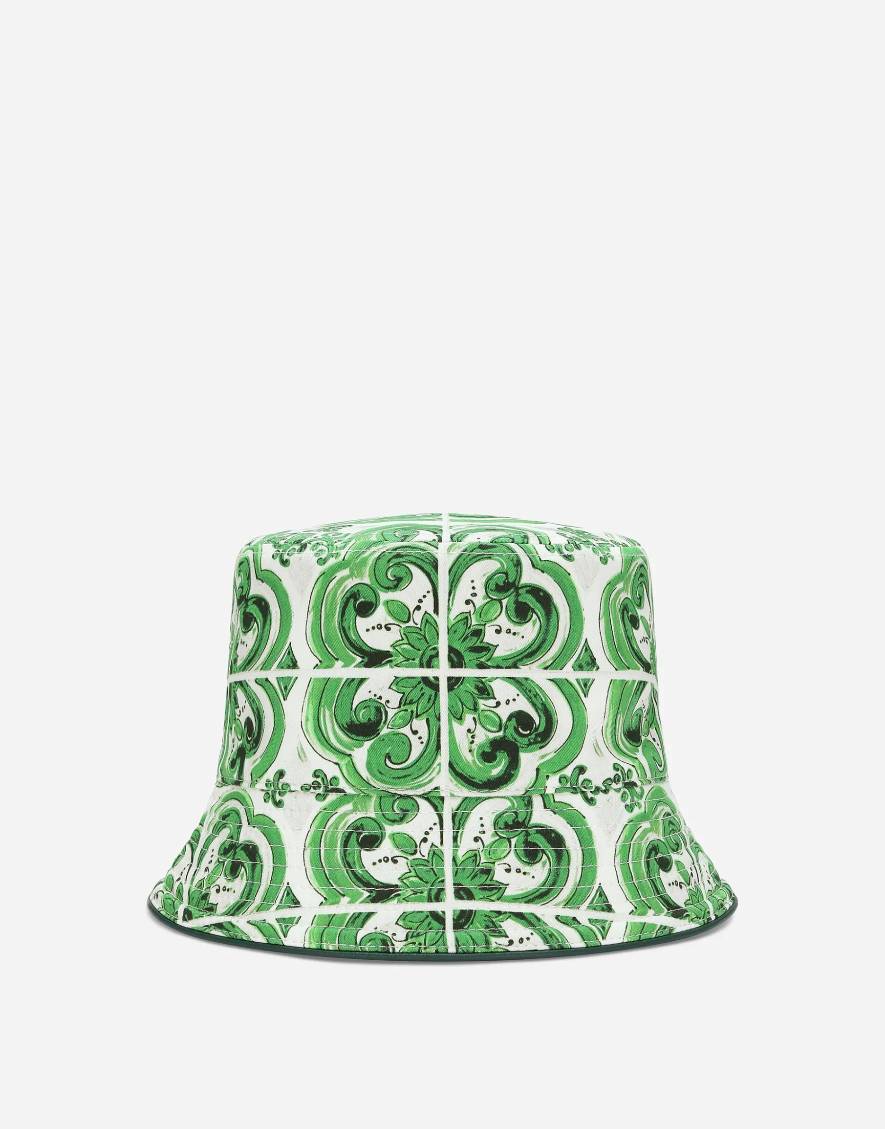 Reversible bucket hat with majolica print