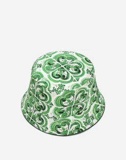Reversible bucket hat with majolica print
