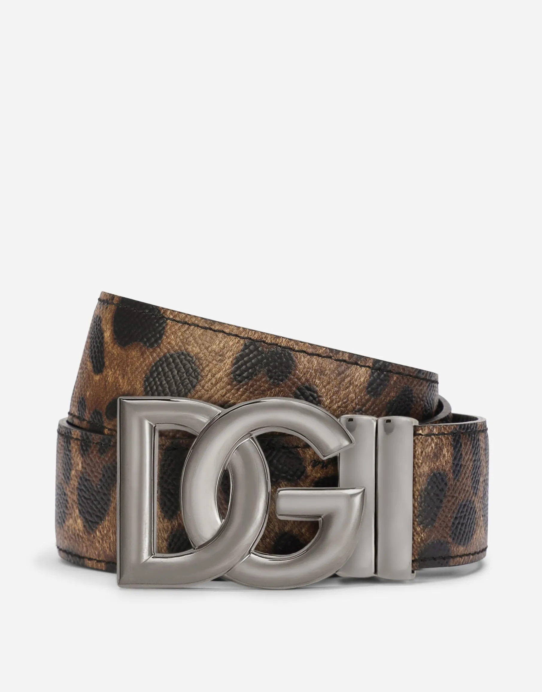 Reversible leopard-print calfskin belt