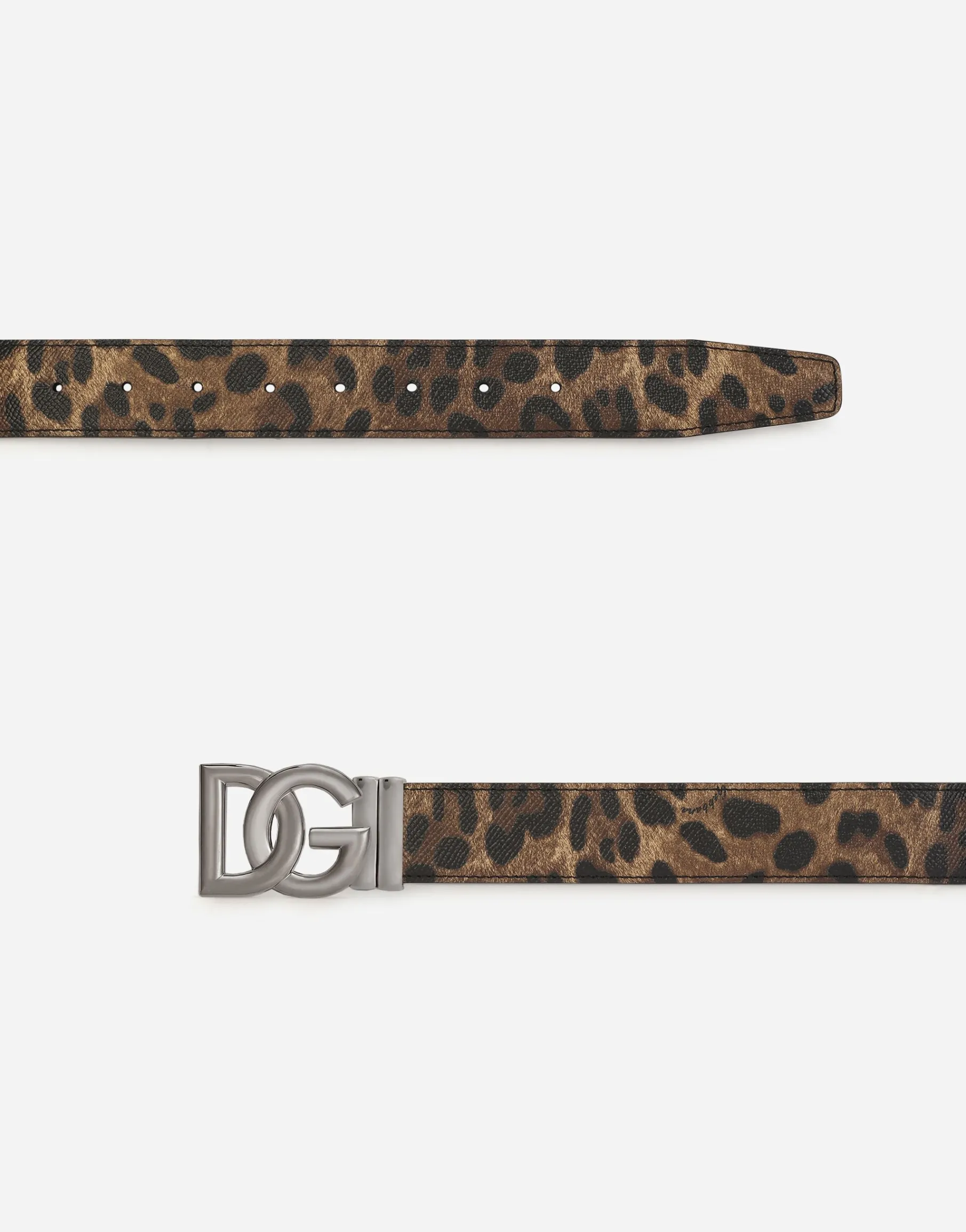 Reversible leopard-print calfskin belt