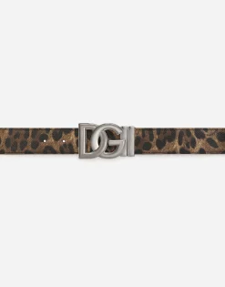 Reversible leopard-print calfskin belt