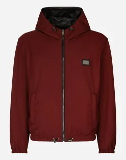 Reversible stretch wool and leather jacket