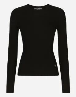 Ribbed cashmere and silk sweater with DG logo