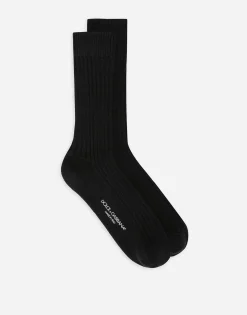Ribbed cotton and wool socks