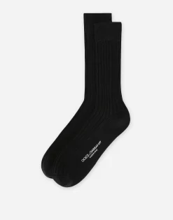Ribbed cotton and wool socks