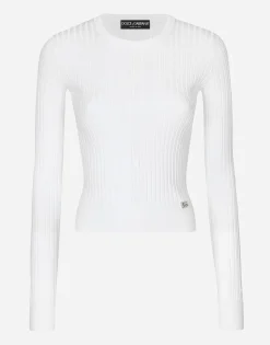 Ribbed viscose sweater with metal DG logo pin