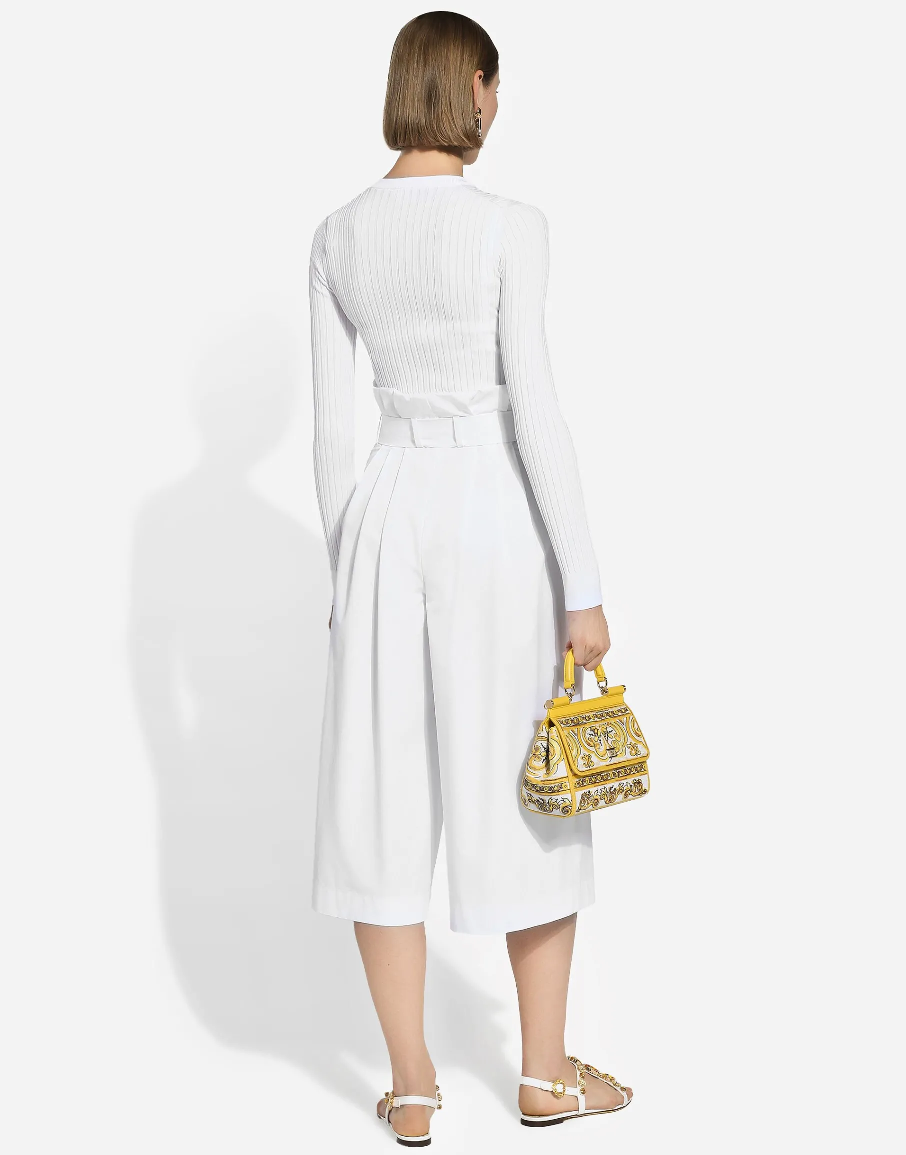 Ribbed viscose sweater with metal DG logo pin