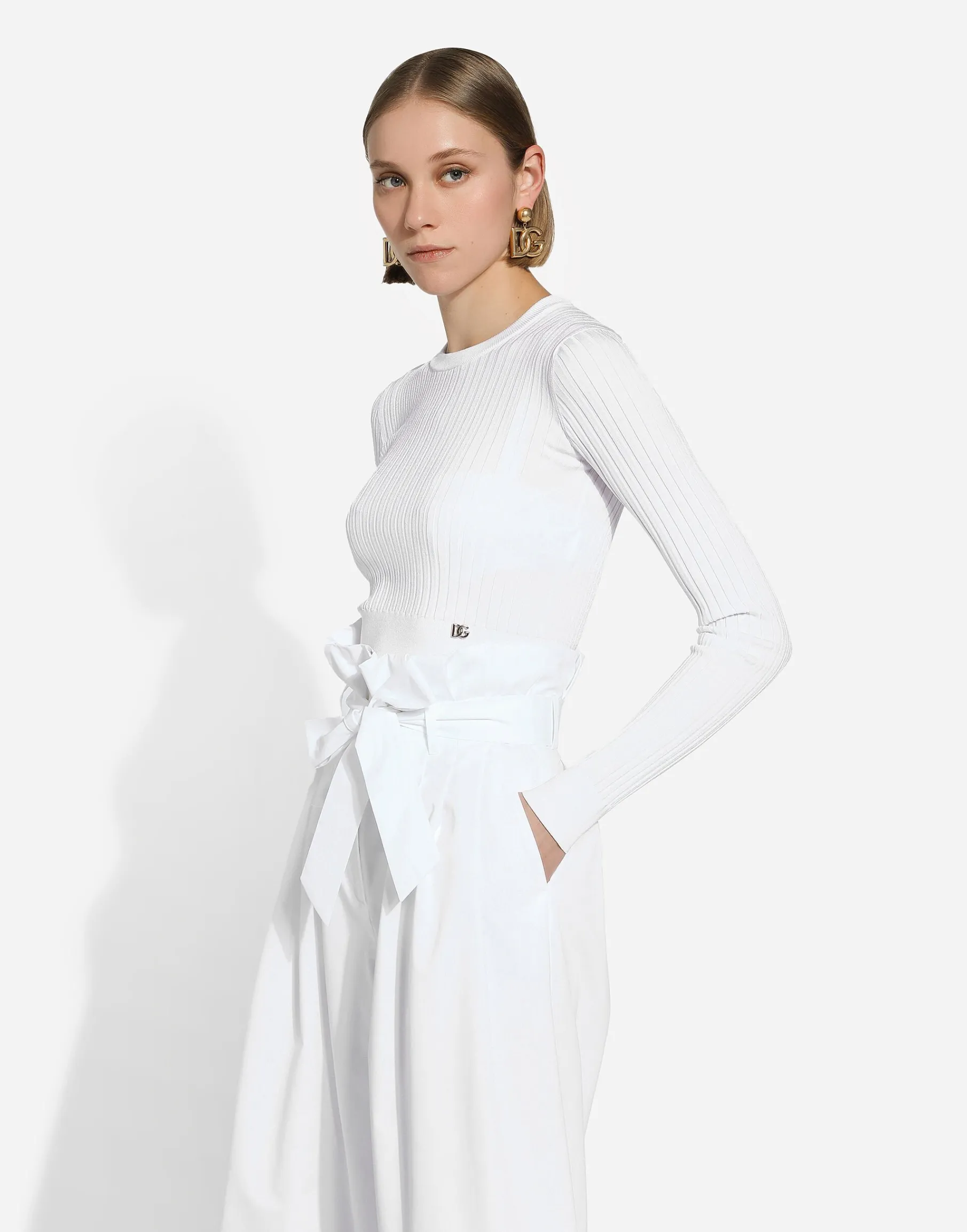 Ribbed viscose sweater with metal DG logo pin