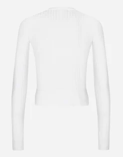 Ribbed viscose sweater with metal DG logo pin