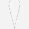 Rosary-style necklace with rhinestone-detailed crosses