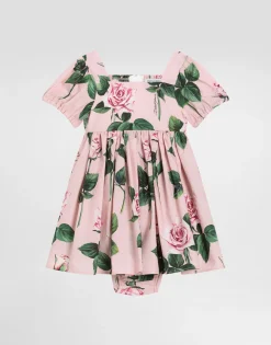 Rose-print poplin dress