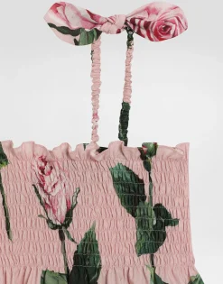 Rose-print poplin dress