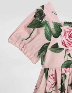 Rose-print poplin dress