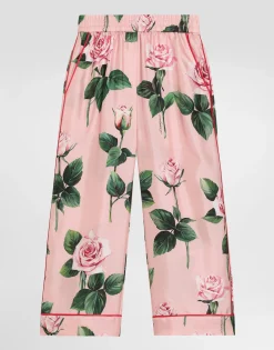 Rose-print twill pajama pants