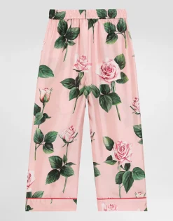 Rose-print twill pajama pants
