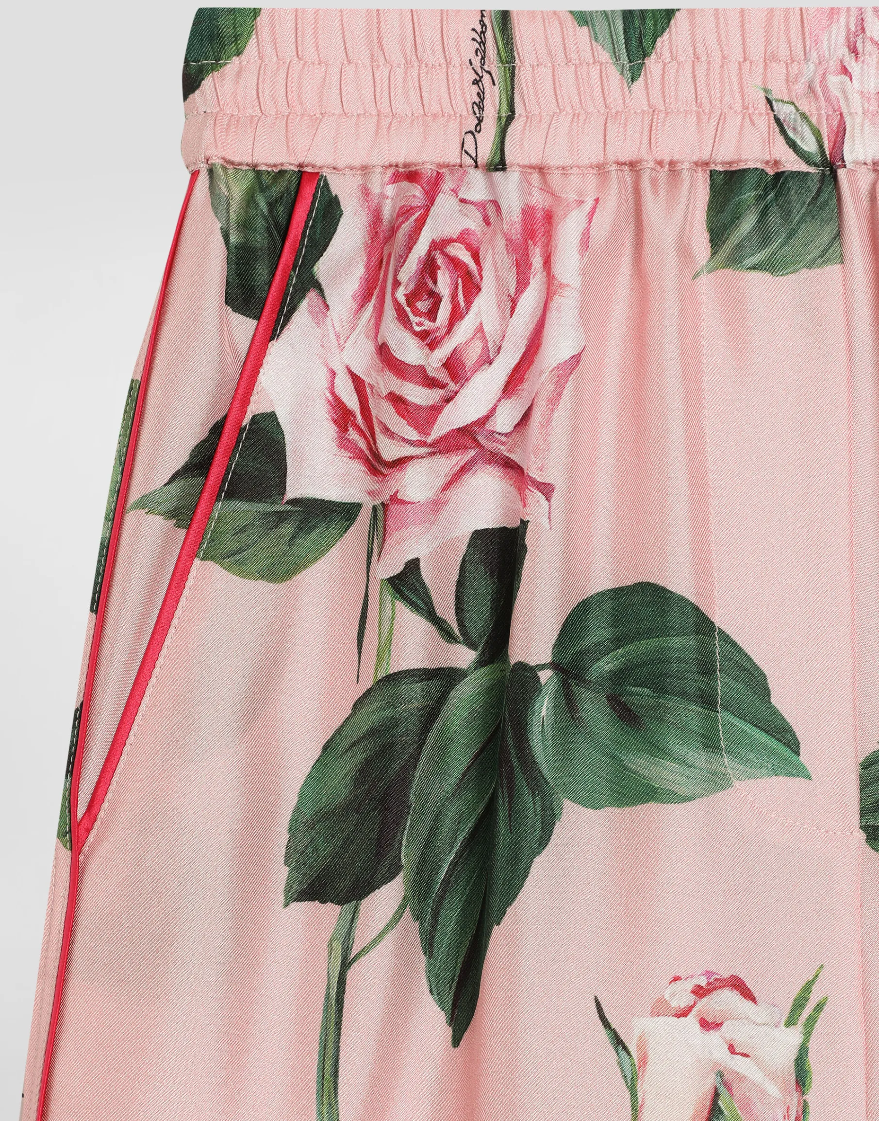 Rose-print twill pajama pants