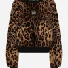 Round-neck chenille sweatshirt with jacquard leopard design