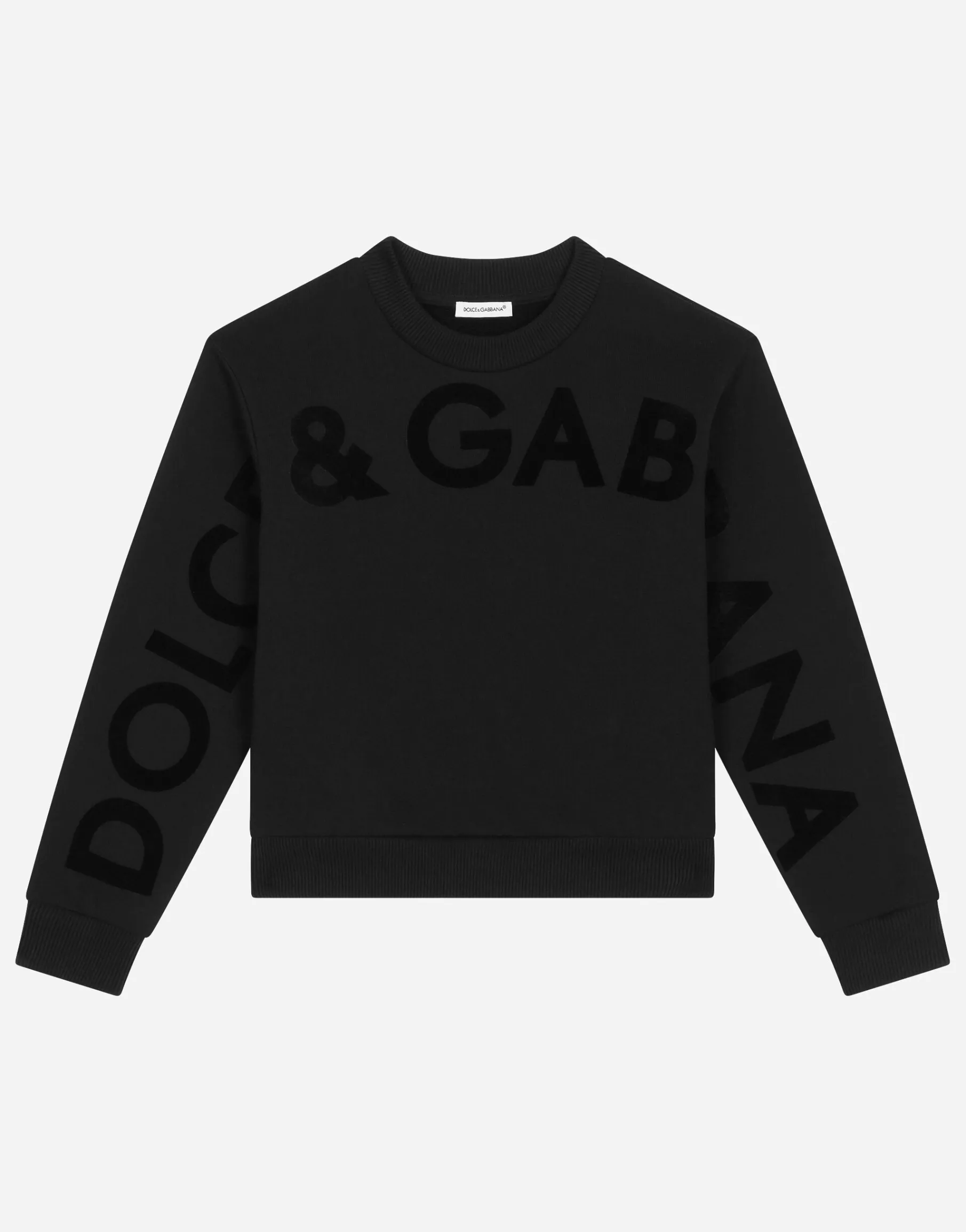 Round-neck jersey sweatshirt with flocked print