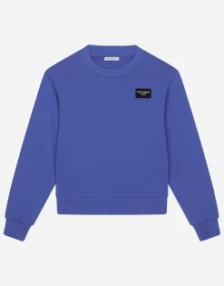 Round-neck jersey with logo tag