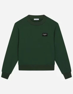 Round-neck jersey with logo tag