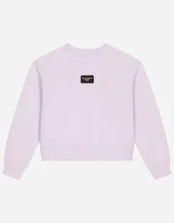 Round-neck jersey with logo tag