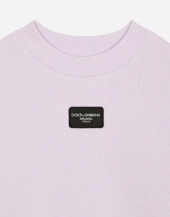 Round-neck jersey with logo tag
