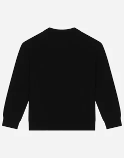 Round-neck knit pullover with logo tag