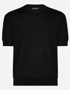 Round-neck silk sweater with Dolce&Gabbana logo