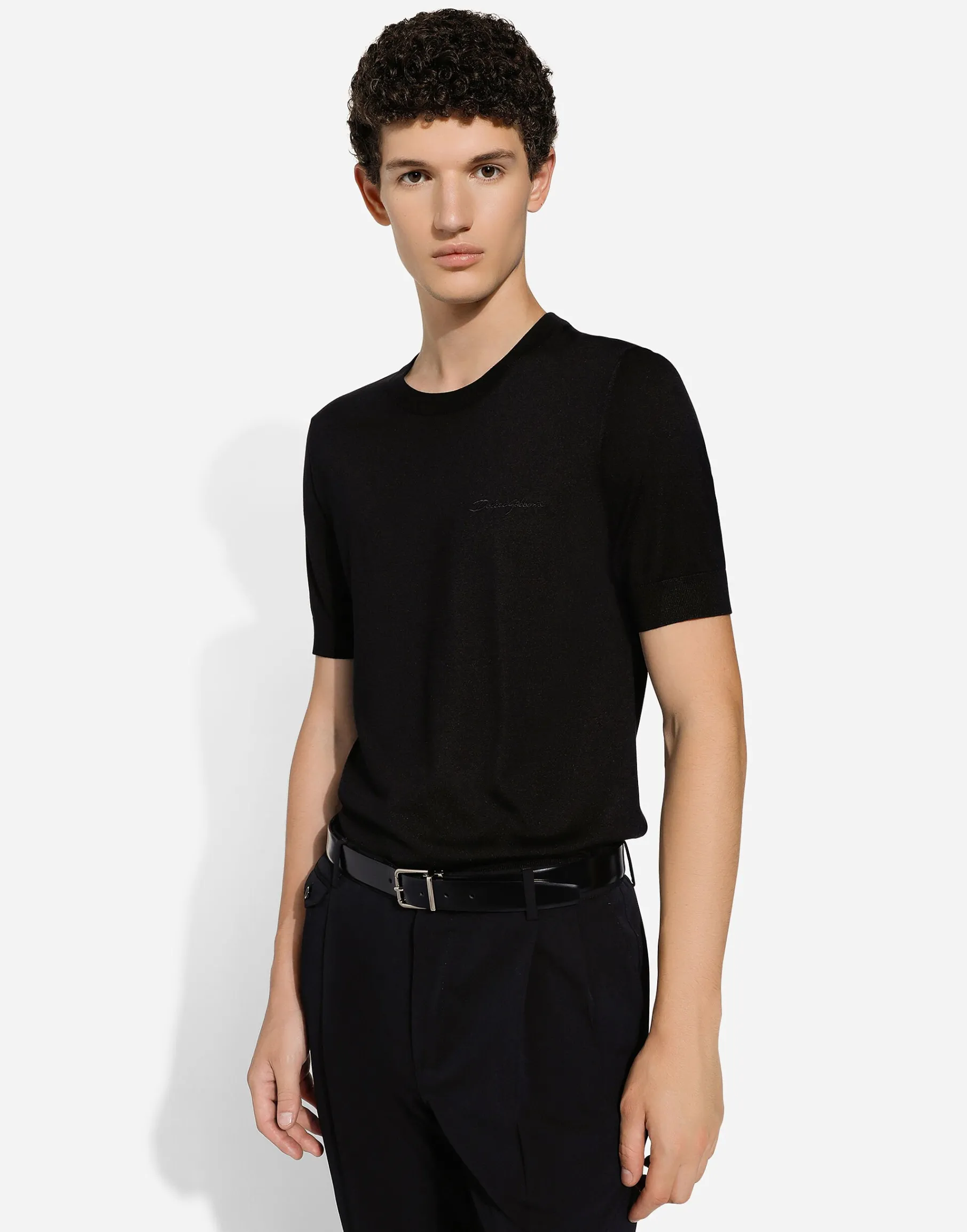 Round-neck silk sweater with Dolce&Gabbana logo