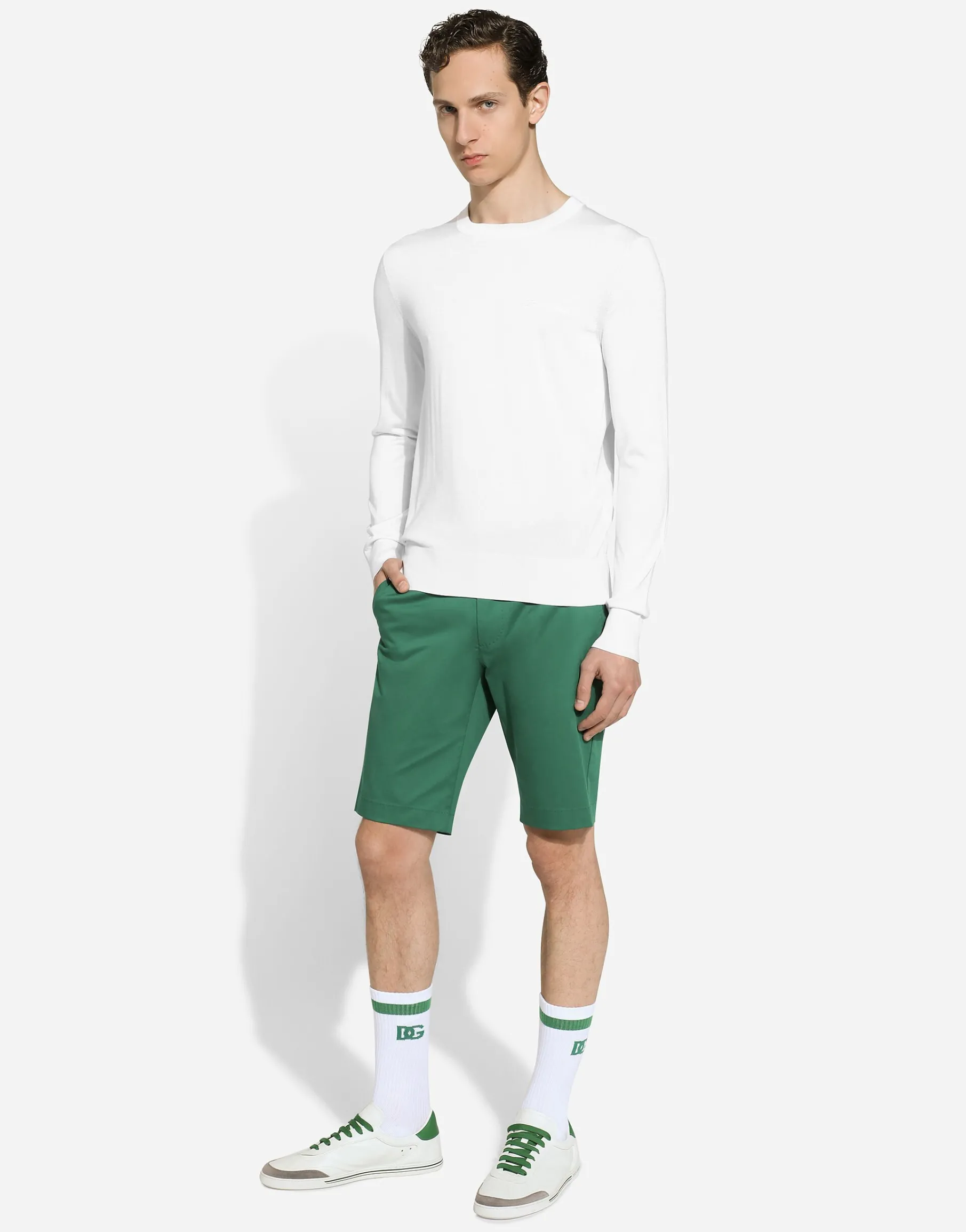 Round-neck silk sweater with Dolce&Gabbana logo