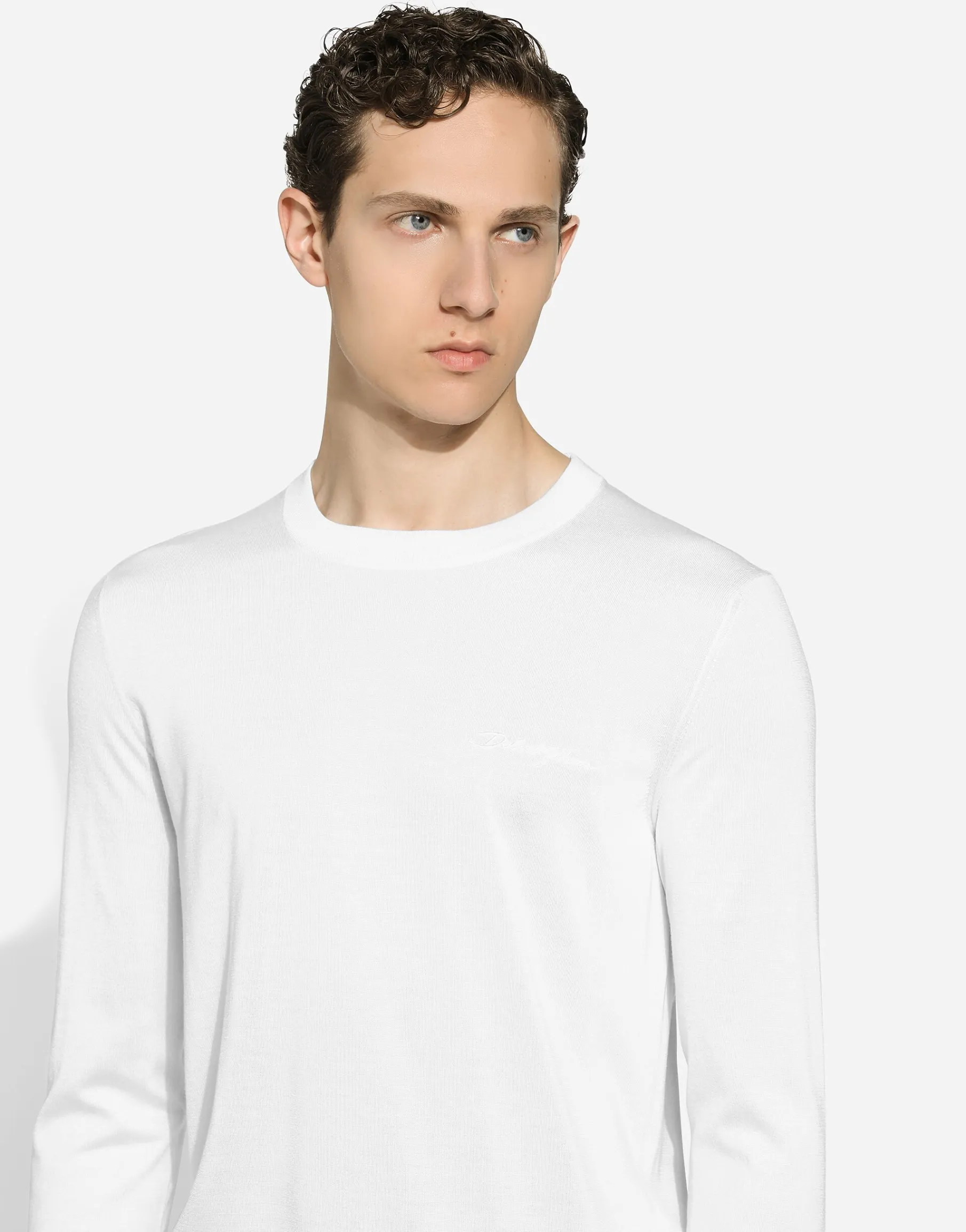 Round-neck silk sweater with Dolce&Gabbana logo