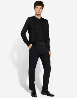 Round-neck silk sweater with Dolce&Gabbana logo