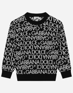 Round-neck sweater with all-over jacquard logo