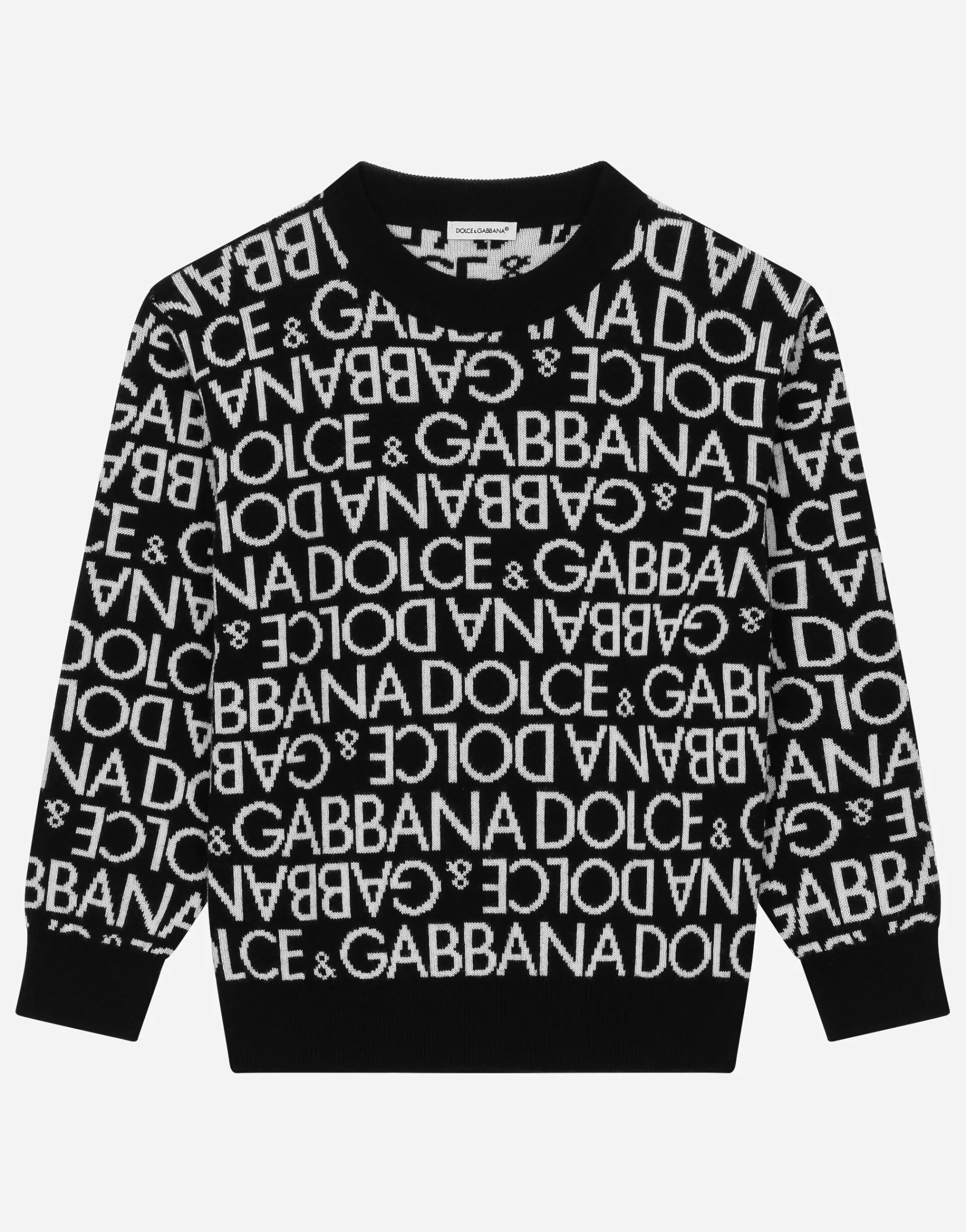 Round-neck sweater with all-over jacquard logo