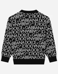 Round-neck sweater with all-over jacquard logo