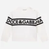 Round-neck sweater with logo inlay