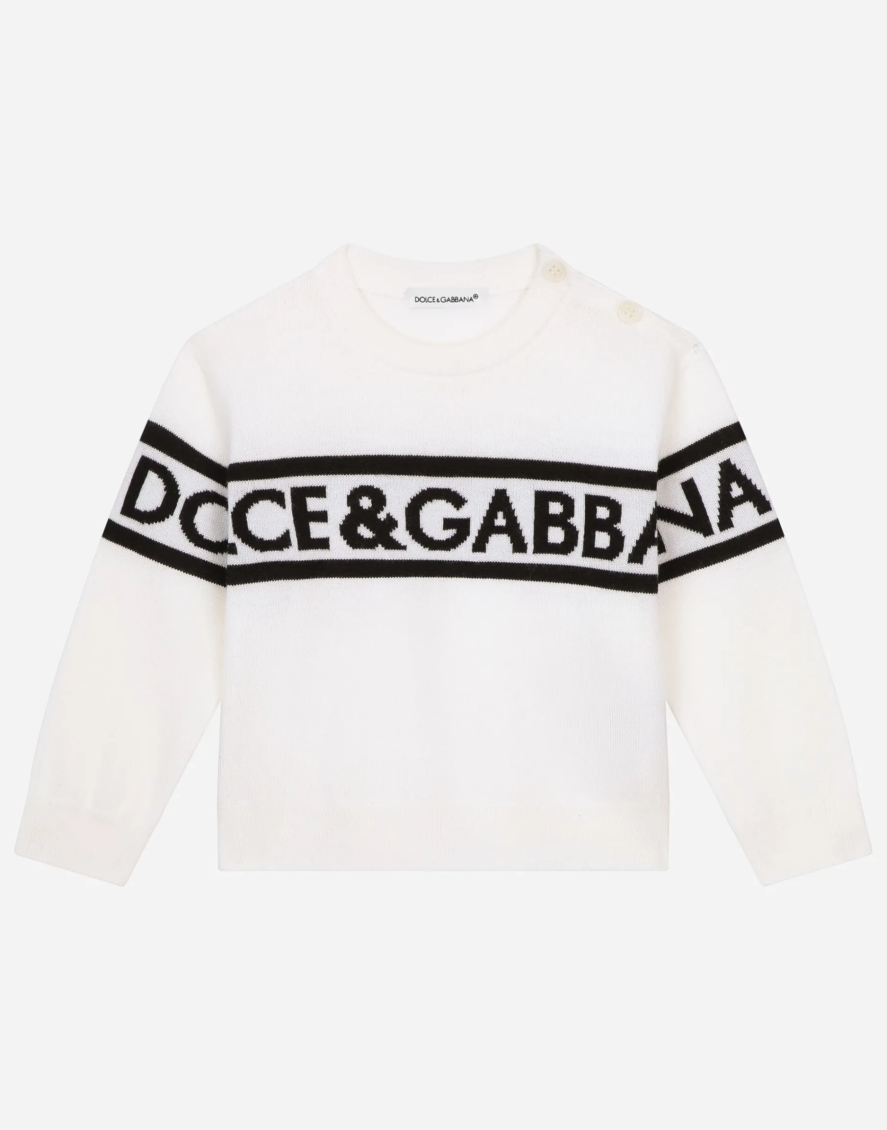 Round-neck sweater with logo inlay