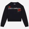 Round-neck sweatshirt with logo print and rose patch