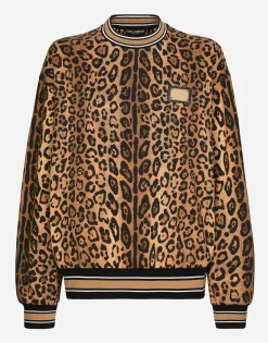 Round-neck sweatshirt with leopard-print Crespo and tag