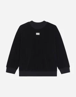 Round-neck terrycloth sweatshirt with logo tag
