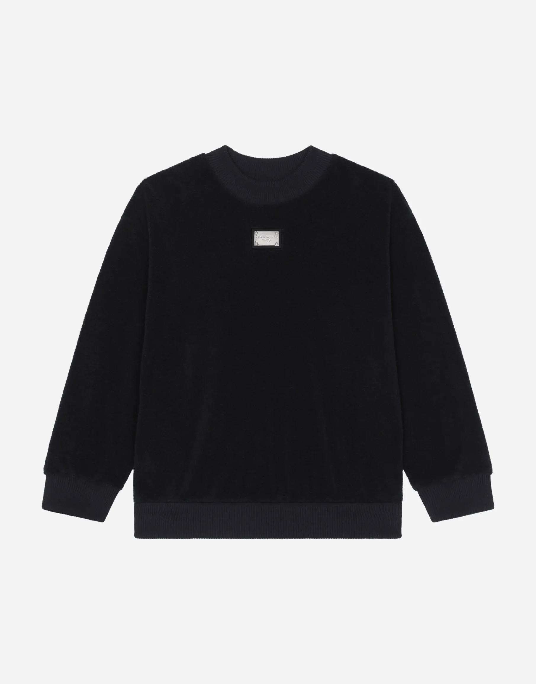 Round-neck terrycloth sweatshirt with logo tag