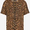Round-neck T-shirt with leopard-print Crespo and tag
