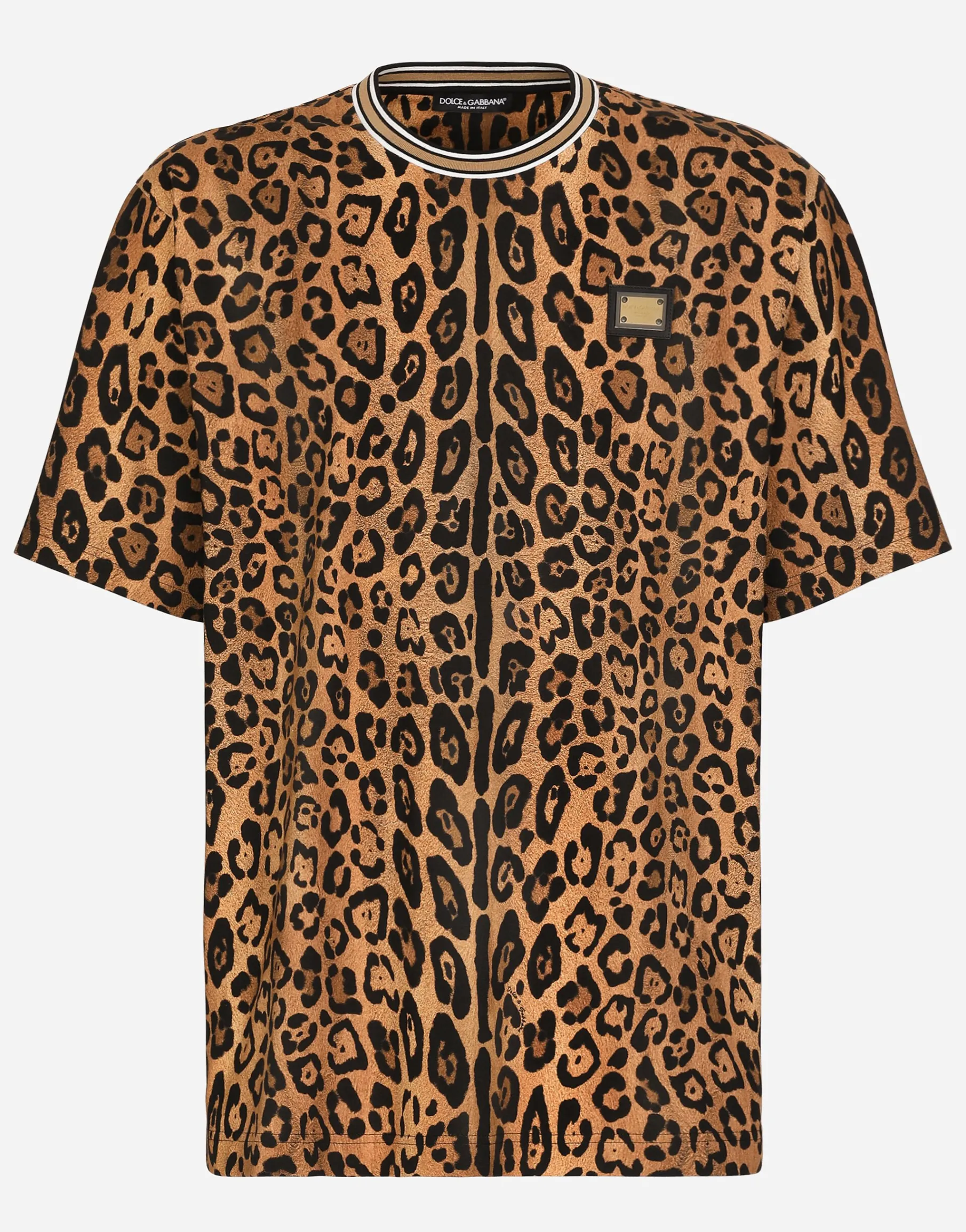 Round-neck T-shirt with leopard-print Crespo and tag