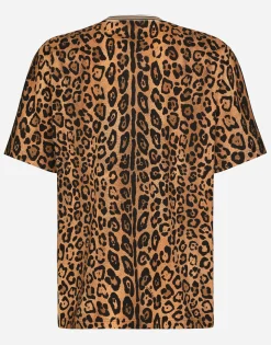 Round-neck T-shirt with leopard-print Crespo and tag