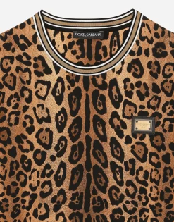 Round-neck T-shirt with leopard-print Crespo and tag