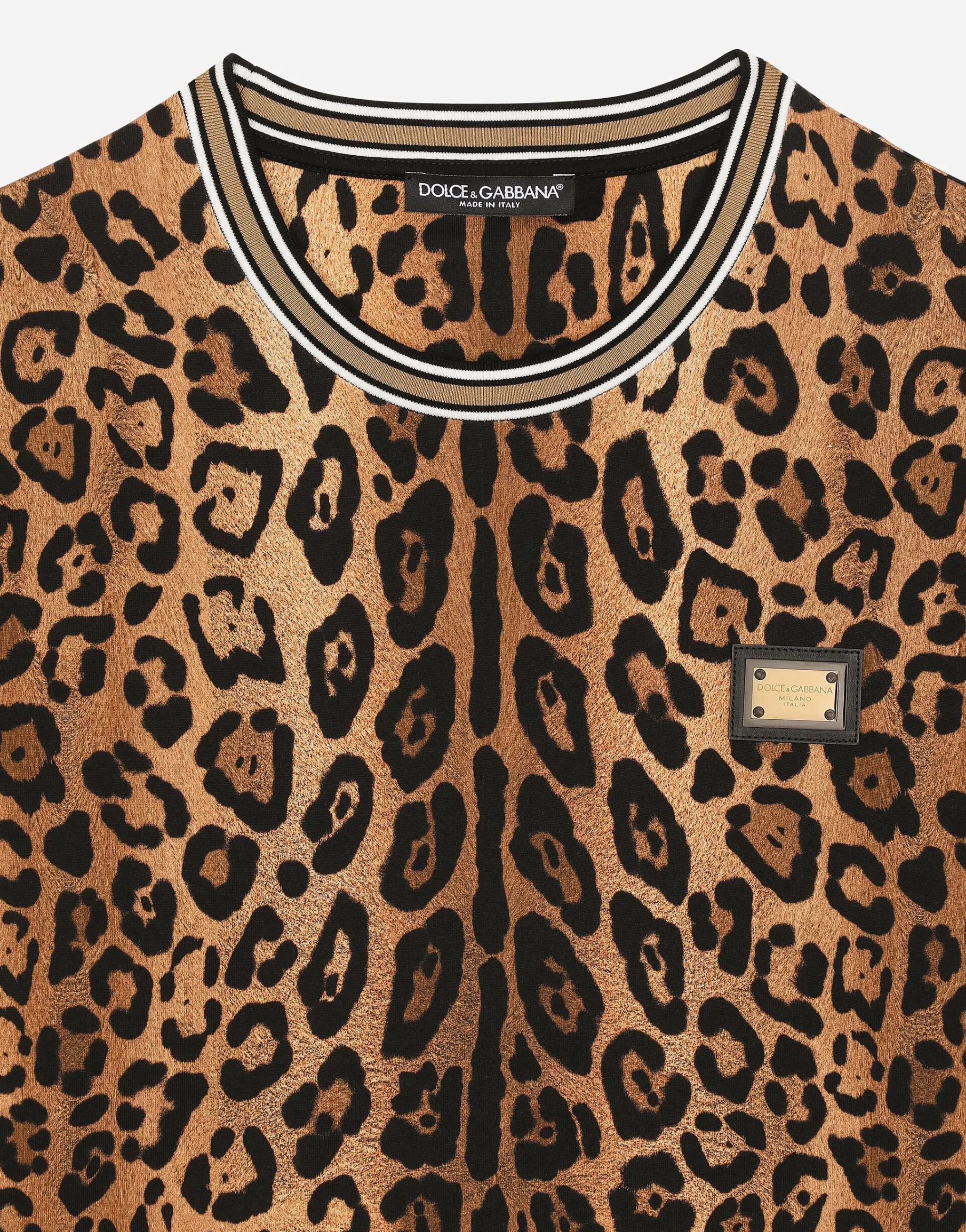 Round-neck T-shirt with leopard-print Crespo and tag