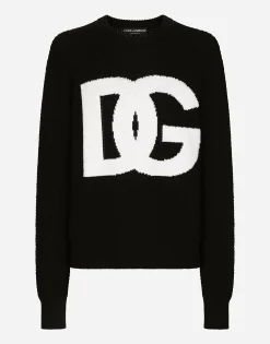 Round-neck wool sweater with DG logo inlay
