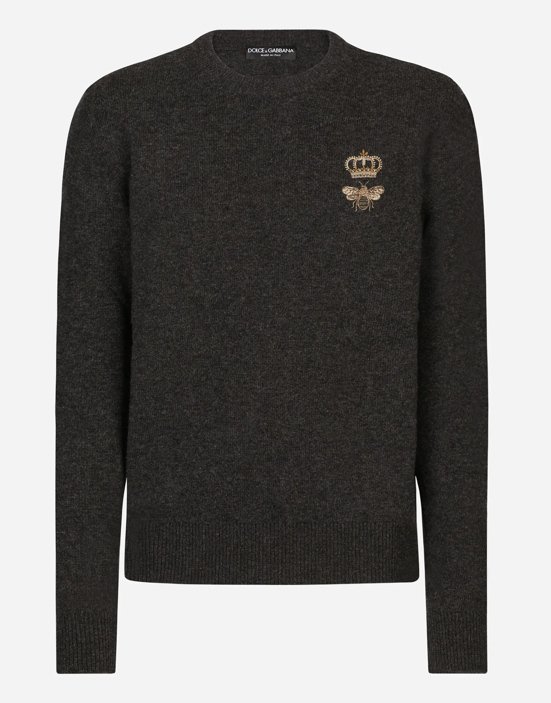 Round-neck wool sweater with embroidery